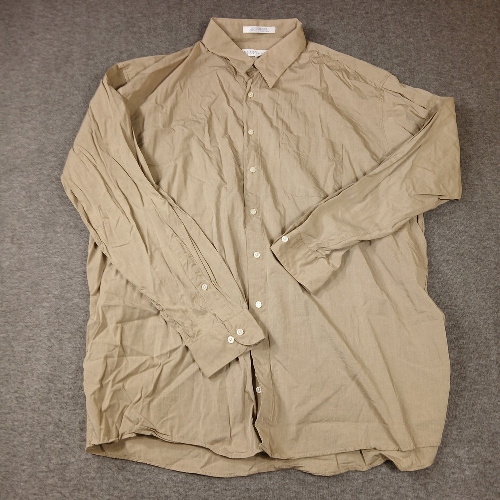 Perry Ellis Shirt Mens 18 36-37 Portfolio Khaki Tan Button-down EUC